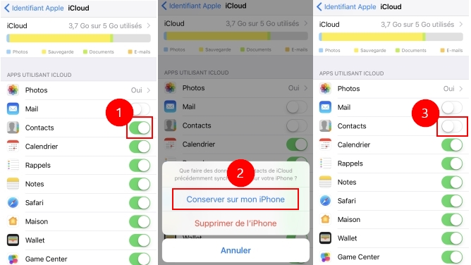 contacts garder sur iphone