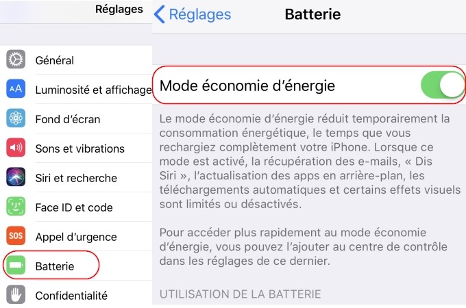 écnomie d'énergie sur iOS 11