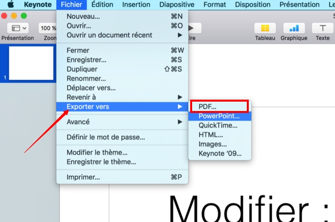 convertir en pdf via keynote