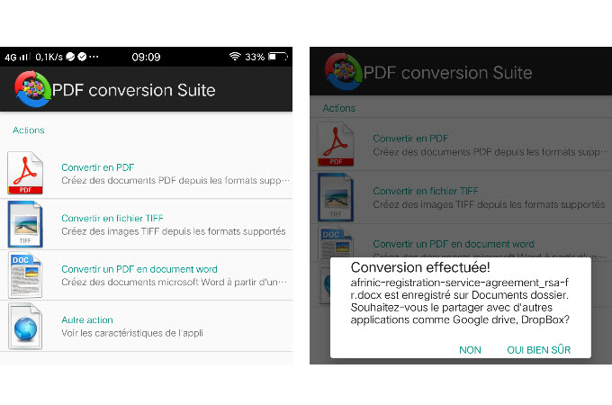 convertir un pdf vers word sur android avec conversion suite
