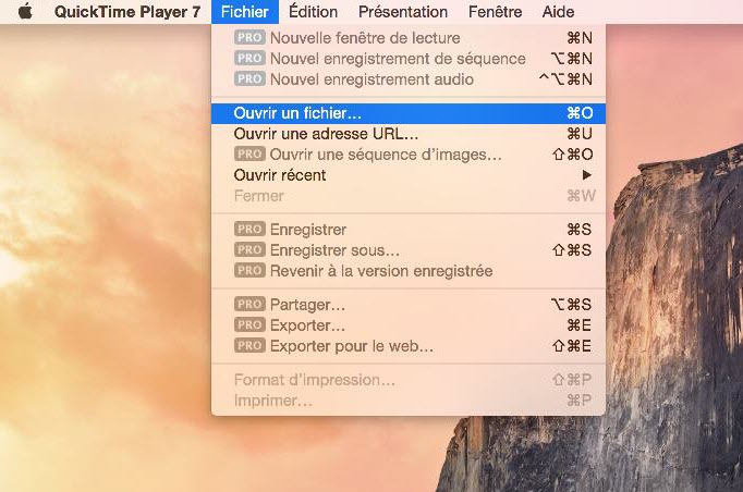 QuickTime Player 7 ouvrir fichier