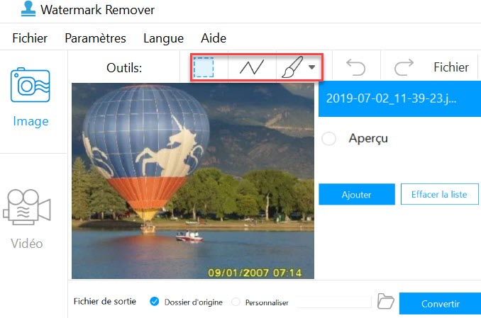 utiliser les outils de watermarkr remover pour effacer la date sur une image