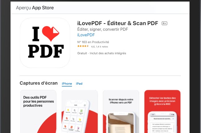 ilovepdf sur appstore pour signer un PDF sur iPad