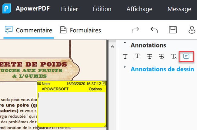 ajouter une note sur un pdf