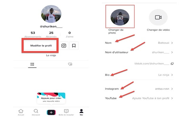 comment utiliser tik tok modifier profil