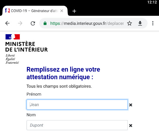 remplir l"attestation de déplacement dérogatoire