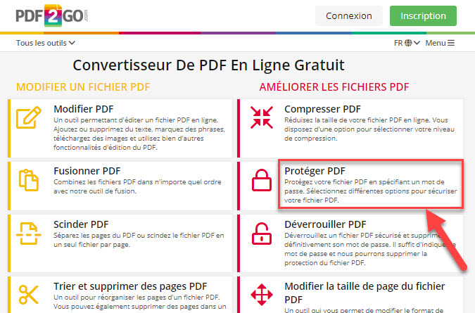 protéger un PDF avec PDF2GO