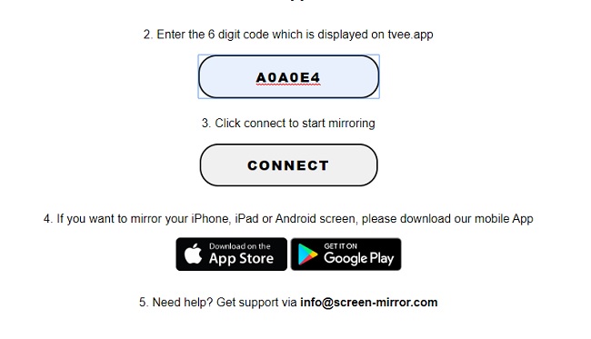 connecter sur l'application screen mirroring