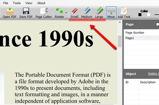option de suppresion pour supprimer du texte sur un PDF
