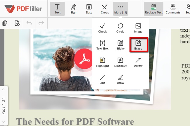 bouton supprimer du texte sur un PDF