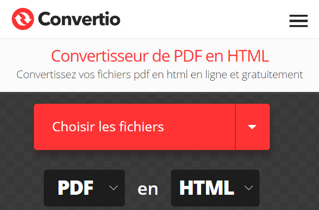 convertio pour convertir un PDF en HTML en ligne