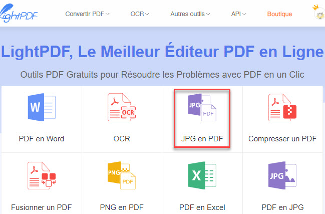 convertir un JPG en PDF en ligne avec lightpdf