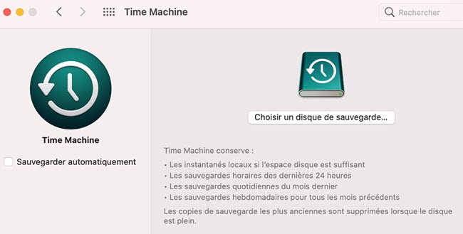 sauvegarde automatique via Time machine