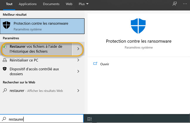 restaurer les fichiers ZIP depuis Windows