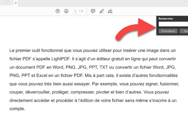 option de recherche sur adobe pour trouver un mot dans un PDF