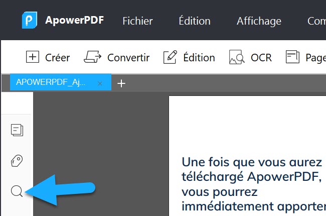 outil loupe pour trouver un mot dans un PDF