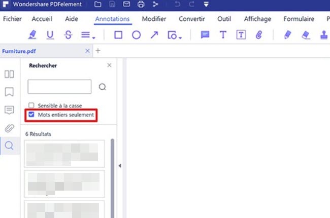 option de recherche sur pdfelement pour trouver un mot dans un PDF
