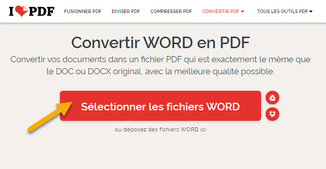 ilovepdf convertir un CV sous Word en PDF