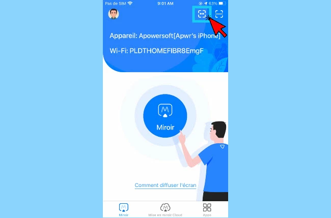 appuyer sur le qr code apowermirror