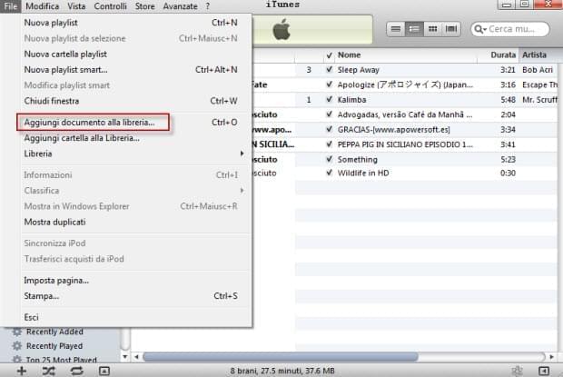 trasferire MP3 ad iTunes