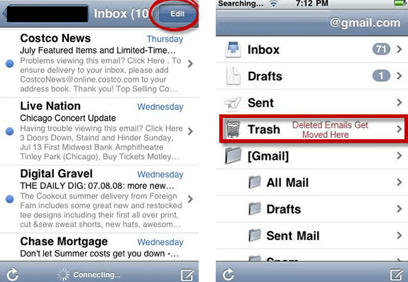 Eliminare le email in mail App