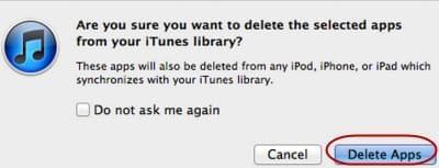 cancella le app con iTunes