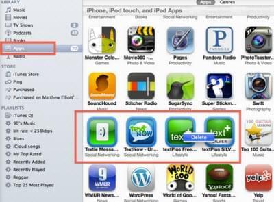 cancella le app iPad non volute con iTunes