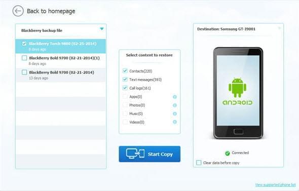 trasferire contatti da Blackberry a Galaxy S
