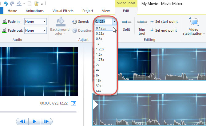 riprodurre video in slow motion con Movie Maker