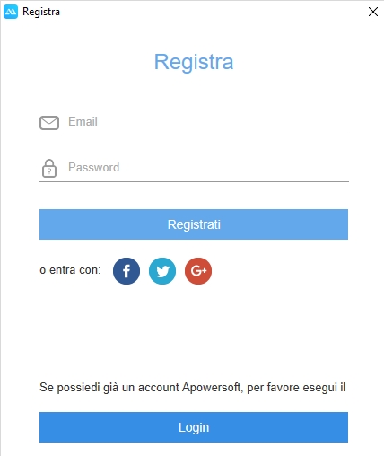 Registra un account Apowersoft
