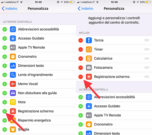 Personalizzazione Centro di controllo iOS 11