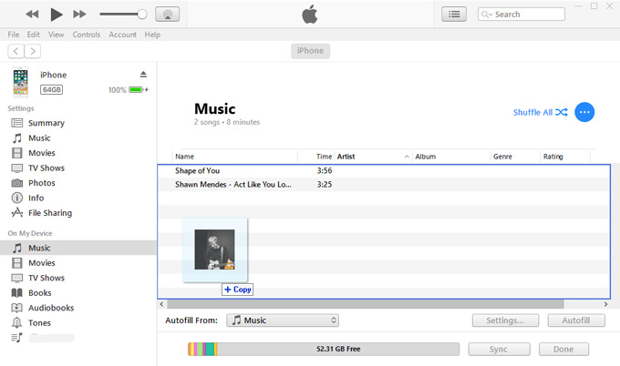 trasferire musica manualmente con iTunes
