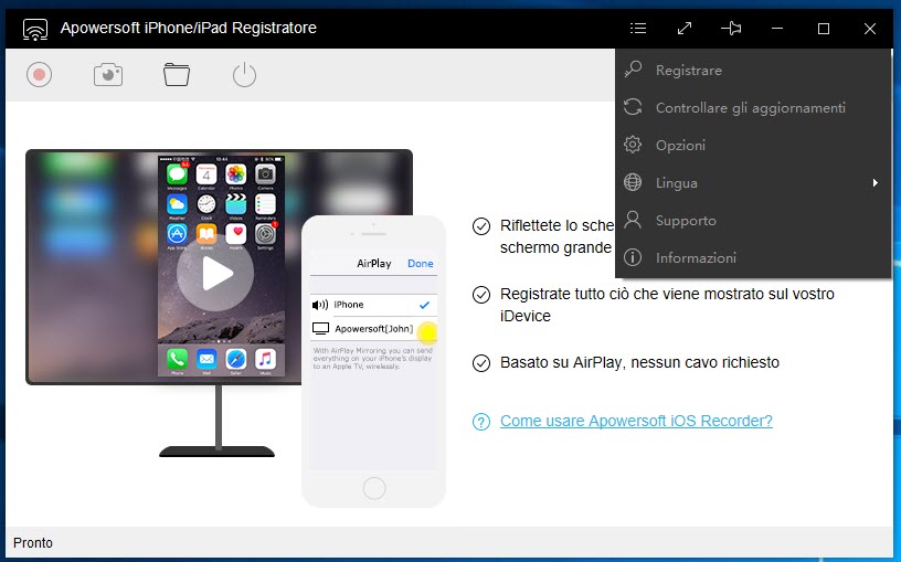 Registratore iPhone/iPad Apowersoft Interfaccia