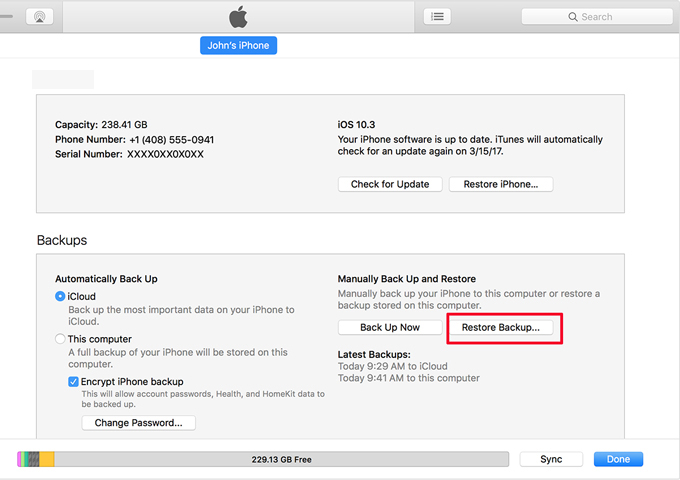 ripristinare iPhone XS dal backup di iTunes