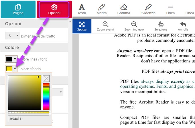 scegli il colore di sfondo del PDF