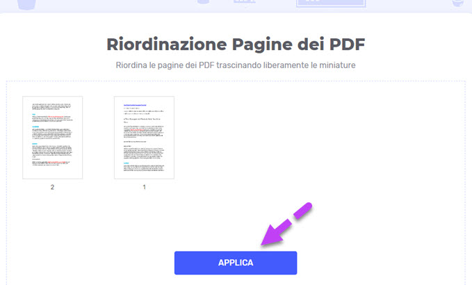 applica la modifica dell'ordine PDF