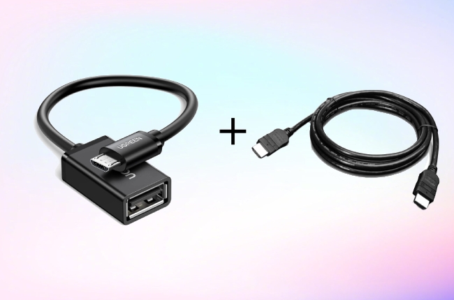 USBホスト変換アダプターとHDMIケーブル
