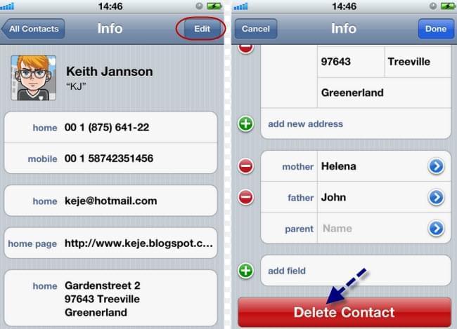 Verwijder een Contact direct van uw iPhone