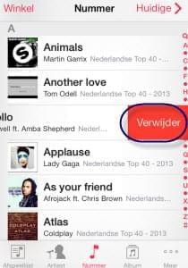 liedjes in de Muziek Applicatie op de  iPhone verwijderen