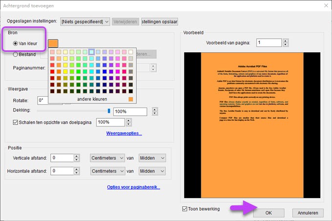selecteer PDF-achtergrondkleur