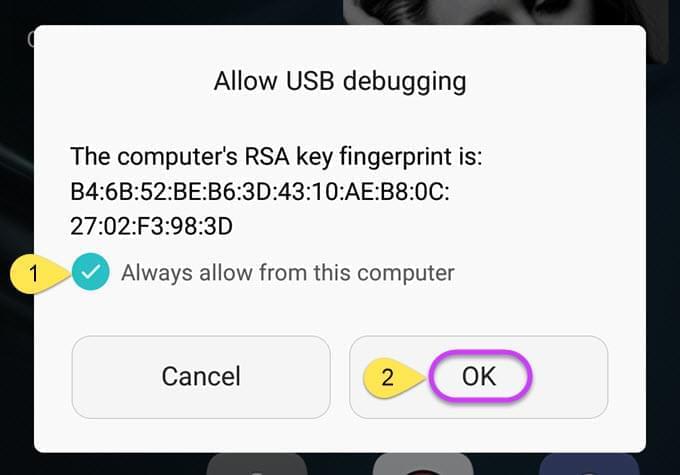 Tillat USB debugging