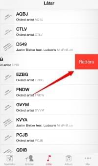 Radera sånger i Musik Appen på iPhone