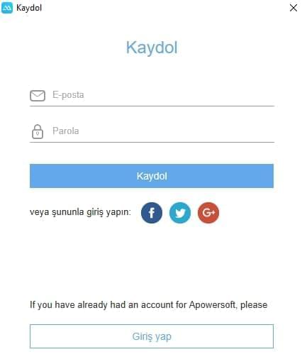 Kaydol Apowersoft