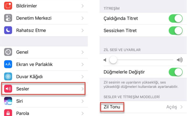 iPhone zil seslerini ayarla