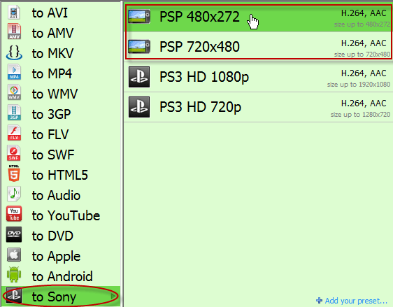 video to Sony PSP