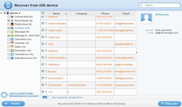 recover iPhone contacts screenshot