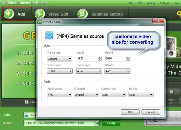 customize video size