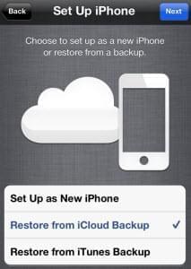 restore from iCloud backup