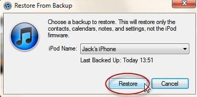 restore from iTunes backup