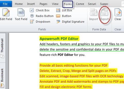 export form data with PDF editor